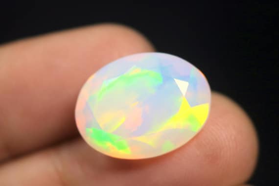 Large Faceted Ethiopian Opal Gemstone: 9.50 CT Multi Fire White Opal For Jewelry Making