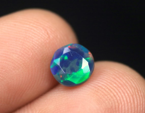 Ethiopian Black Opal Faceted Gemstone, 0.70 CT Natural Play of Color Opal Jewelry Stone