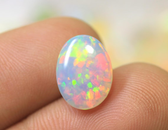 Rainbow Ethiopian Fire Opal Cabochon: 3.25 CT Oval Multicolor Opal Gemstone 12.30x9.30x5.50 MM