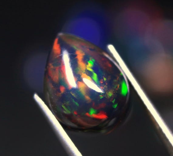 5.35 CT Pear Ethiopian Opal Cabochon, Black Welo Opal Gemstone