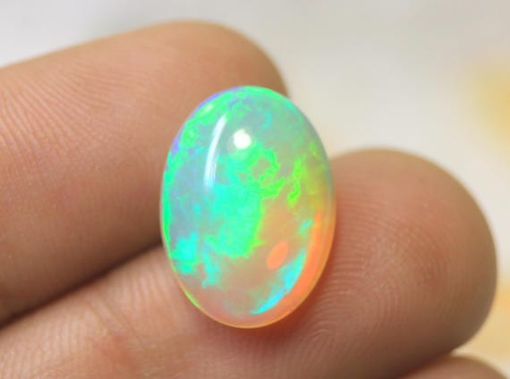 Rainbow Ethiopian Fire Opal Cabochon: 6.10 CT Oval Multicolor Opal Gemstone 16.20x11.70x6.30 MM