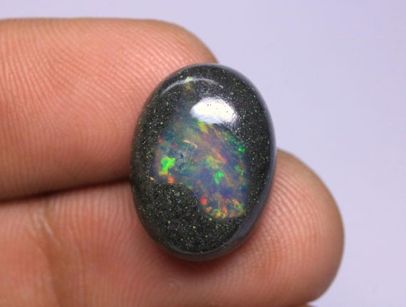 Natural Fire Black Boulder Opal Loose Cabochon: 7.50 Carat Ethiopian Welo Opal Jewelry Gemstone