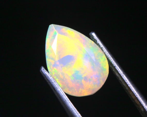 Natural Ethiopian Opal Pear Shape Gemstone: Multi Flashy Fire Welo Opal Stone
