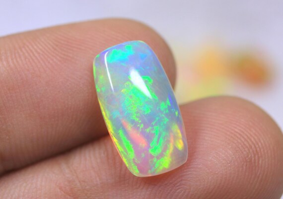 Cushion Opal Loose Cabochon: 3.75 CT Genuine Multi Fire Ethiopian Opal Gemstone For Jewelry