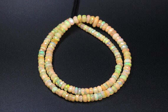 Genuine Honey Fire Opal Faceted Rondelles, Colorful Flashy Opal Beaded Strand (3-5 mm)