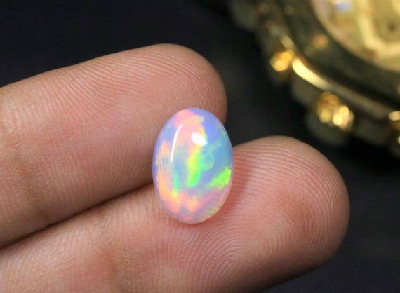 Natural Ethiopian Opal Oval Cabochon | Rainbow Fire Welo Opal Loose Gemstone (2.30 CT)