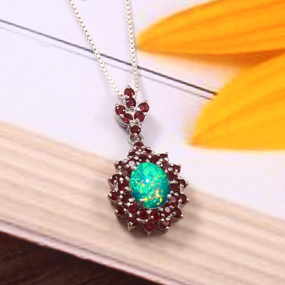 Christmas Sale Raw Organic Green Natural Ethiopian Opal Crystal Dainty Pendant Necklace, Handmade Jewelry, Healing Crystals, 925 Silver