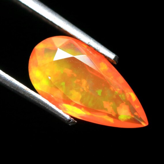 Fire Smoked Orange Ethiopian Opal: 1.50 CT Pear Faceted Gem
