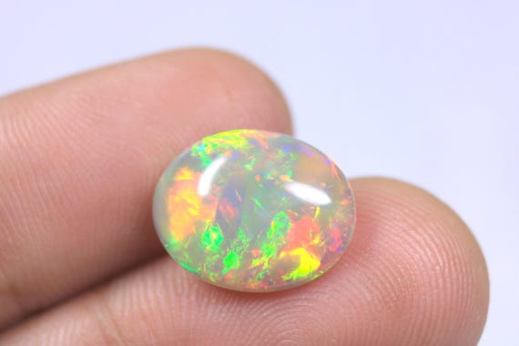 Multi Fire Opal Loose Cabochon: 3.60 Carat Natural Rare Ethiopian Opal Gemstone for Jewelry