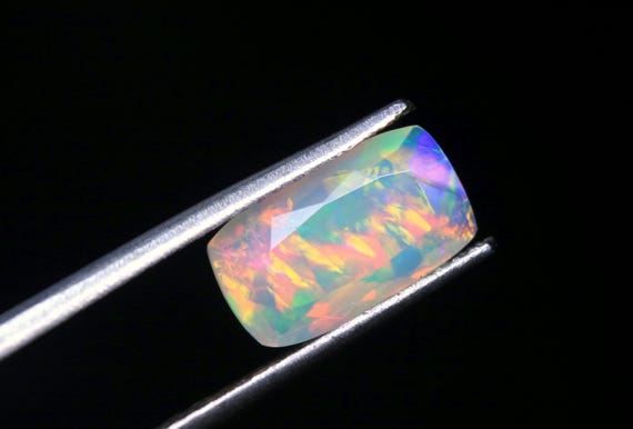 Faceted Ethiopian Welo Opal Gemstone: 1.30 CT Baguette White Opal Cut Stone For Jewelry