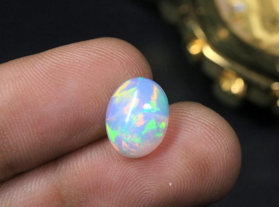 Natural Ethiopian Opal Oval Cabochon | Rainbow Fire Welo Opal Loose Gemstone (2.25 CT)