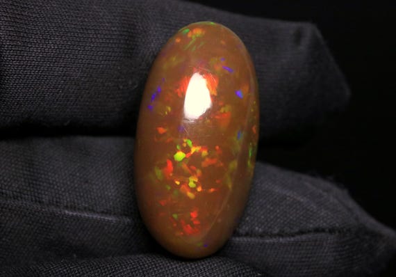 Ethiopian Opal Cabochon: 15.60 CT Natural Pin Fire Brown Opal Jewelry Gemstone, October Birthstone