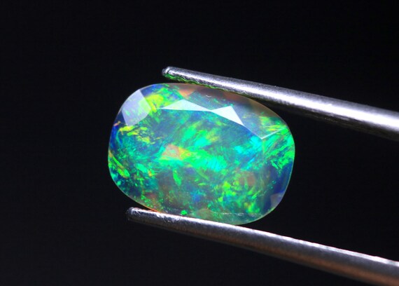Cushion Shape Black Opal Faceted Loose Gemstone: 1.50 CT Multi Fire Ethiopian Opal birthstone