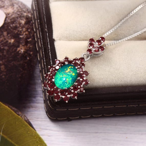 Christmas Sale Raw Organic Green Natural Ethiopian Opal Crystal Dainty Pendant Necklace, Handmade Jewelry, Healing Crystals, 925 Silver