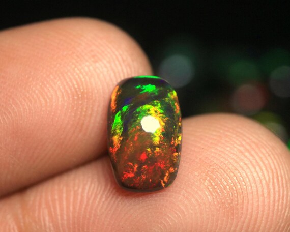 Black Ethiopian Opal Cabochon: 1.50 CT Cushion Multi-Fire Opal Loose Gemstone For Jewelry