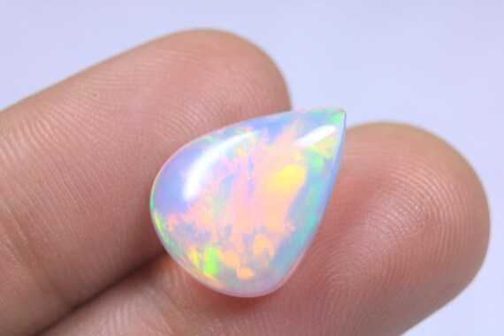 AAA Quality Pear Opal Cabochon: 4.80 Carat Natural Galaxy Fire Ethiopian Opal Jewelry Stone