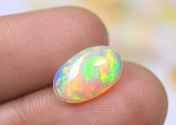 Genuine Multi Fire Opal Cabochon Gemstone, 2.95 Carat Natural Ethiopian Opal Stone For Jewelry