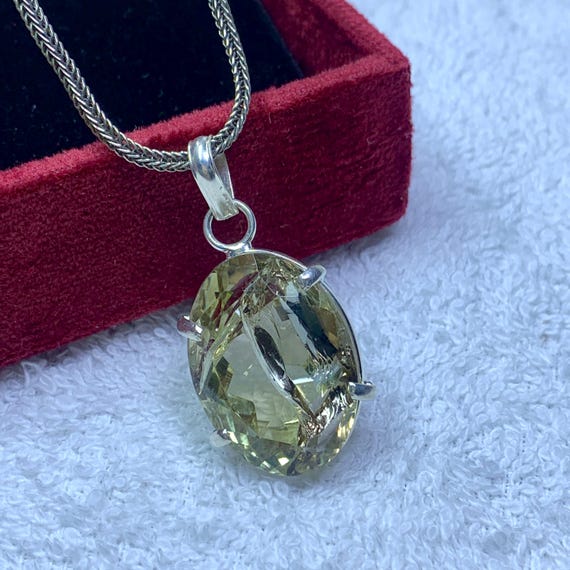 Natural Lemon Quartz Pendant | Oval Gemstone, 925 Sterling Silver | November Birthstone Wedding Jewelry Gift