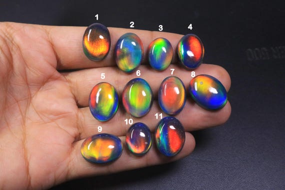 Aurora Opal Cabochon Loose Gemstone Lot, Black Rainbow Fire Opal Oval Cabs, Wholesale Supplies