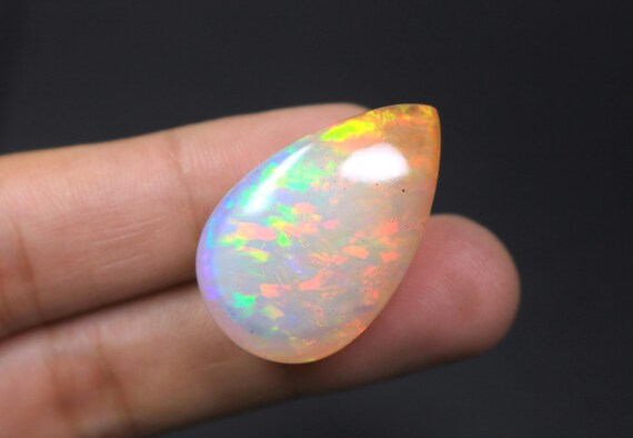 Large Ethiopian Opal Teardrop Cabochon, 41.10 Carat Rare Multi Color Flashy Fire Loose Gemstone