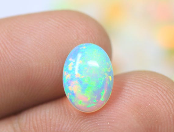 White Ethiopian Welo Opal Cabochon Gemstone, 1.75 Carat Natural Rainbow Opal Stone For Jewelry