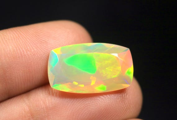 Faceted Ethiopian Welo Opal Gemstone: 6.40 CT Large Natural Fire Opal Loose Stone