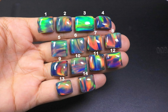 Aurora Opal Cabochon Lot, Black Opal Loose Gemstones, Cushion Cut Cabochons for Jewelry Making