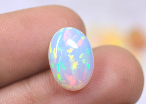 Oval Opal Loose Cabochon: 3.55 CT Genuine Multi Fire Ethiopian Opal Gemstone For Jewelry
