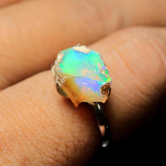Raw Ethiopian Opal Ring: 925 Sterling Silver, October Birthstone