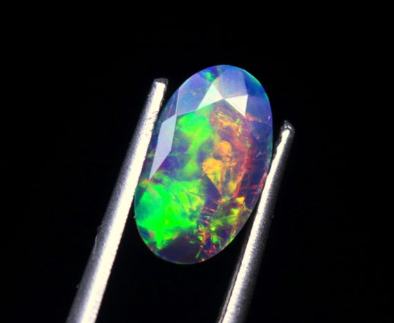 AAA+ Multi Fire Ethiopian Opal Faceted Gemstone, 1.05 CT Natural Unique Welo Opal Stone