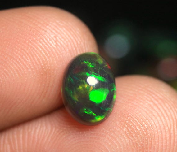 AAA Black Ethiopian Fire Opal Gemstone: 1.20 CT Oval Welo Opal Cabochon 9.50x7x3.50 MM