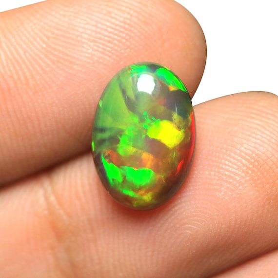 Natural Ethiopian Black Opal Cabochon, Oval Shape, Multi Fire Gemstone (13.60x9.60x4 MM)