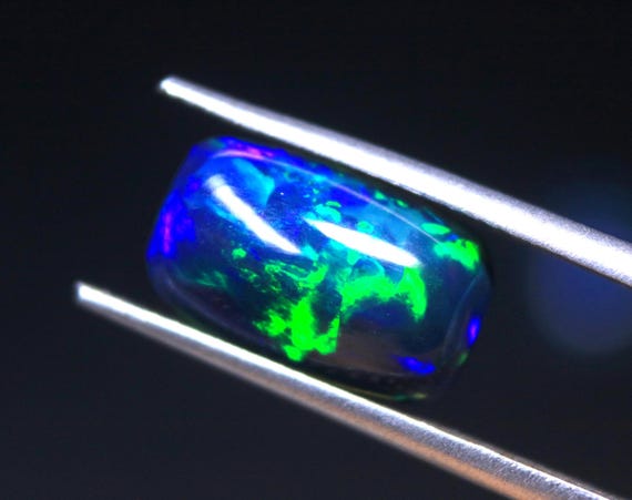 2.75 CT Ethiopian Opal Cabochon, Rainbow Galaxy Fire Black Opal, 13x8x5 MM