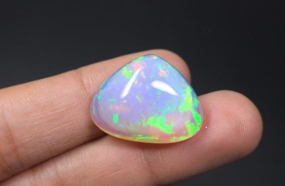 Genuine Welo Opal Heart Cabochon, 22 Carat Rare Multi Color Flashy Fire Loose Gemstone