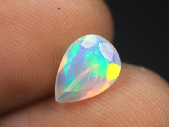 Rainbow Fire Opal Faceted, 0.80 CT, Pear Ethiopian Opal Gemstone, 9.7x6.8x4 MM