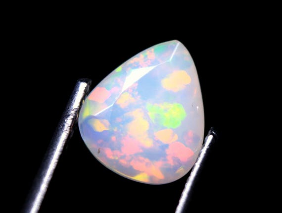 Heart Opal Gemstone: 0.70 Carat Multi Fire Ethiopian Opal Stone, Faceted October Birthstone