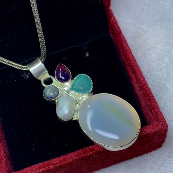 Multi Gemstone Pendants, 925 Sterling Silver, Designer Handmade Boho Ethnic Jewelry Gift