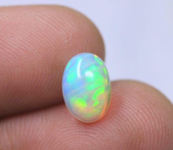 Crystal Fire Opal Oval Cabochon, Genuine Honeycomb Ethiopian Opal Gemstone For Jewelry (1.20 Carat)