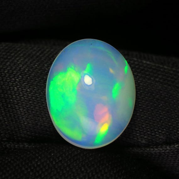 Ethiopian Opal Cabochon, 2 CT Oval Jelly Opal, Multi Flashy Fire Gemstone