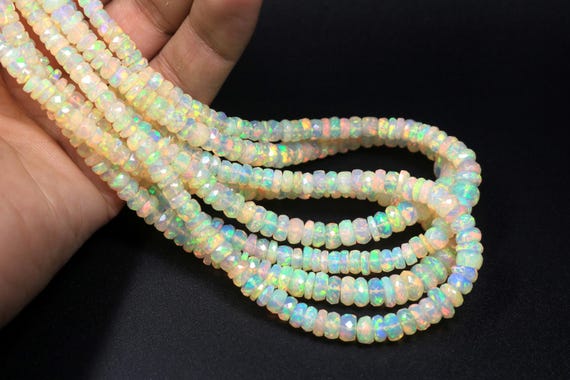 Natural Ethiopian Opal Faceted Rondelle Beads, Fire Opal Gemstone Jewelry Making (3-5mm)