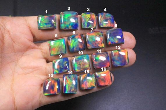 AAA+ Aurora Opal Loose Gemstone, Cushion Shape Multi Fire Opal Cabochon for Jewelry Making,