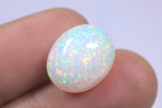 Natural Pin Fire White Opal Cabochon: 8.30 Carat Ethiopian Opal Loose Gemstone Jewelry Making