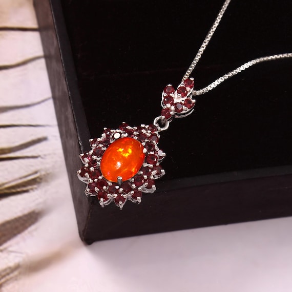 Ethiopian opal pendant necklace oval shape pendant minimalist pendant necklace genuine fire rhodolite garnet opal