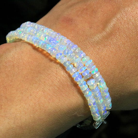 AAA Natural Welo Ethiopian Opal Beaded Bracelet, 3 layer Rondelle Opal Anniversary Bracelet For Her