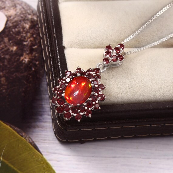 Natural red fire Ethiopian opal bar pendant necklace, necklace for women, October birthstone, AAA Ethiopian opal, Oval opal bar pendant