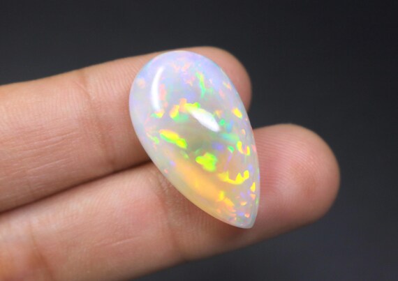 Teardrop Ethiopian Opal Cabochon, 20.70 Carat Genuine Multi Flashy Fire Opal Loose Gemstone