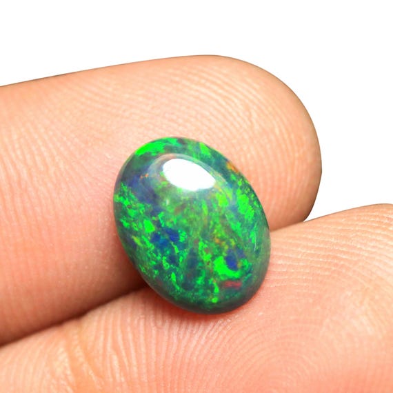 Natural Ethiopian Black Opal Cabochon, Oval Shape, Vibrant Play of Color (11.50x8.80x3.50 MM)