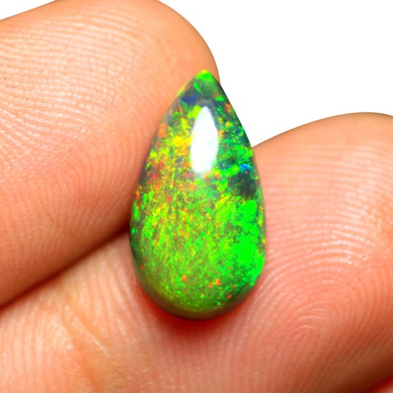 Rainbow Fire Black Opal Cabochon: 2.60 CT Pear Shape Ethiopian Gemstone (15x8x5 MM)