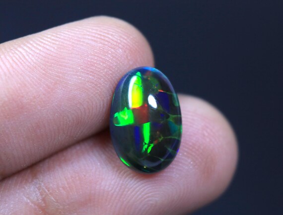 AAA+ Unique Black Opal Oval Cabochon, Honeycomb Ethiopian Opal Gemstone, October Birthstone (3.20 Carat)