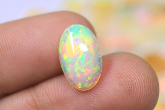 Ethiopian Fire Opal Cabochon, 3.40 Carat AAA++ Natural Rainbow Opal Loose Gemstone